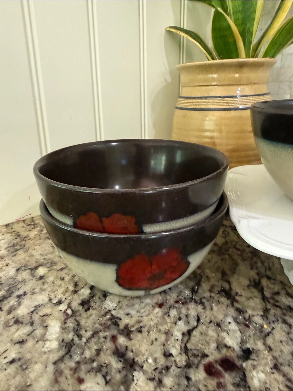 Pfaltzgraff Sarina Painted Poppies Soup Cerral Bowls Set of 3